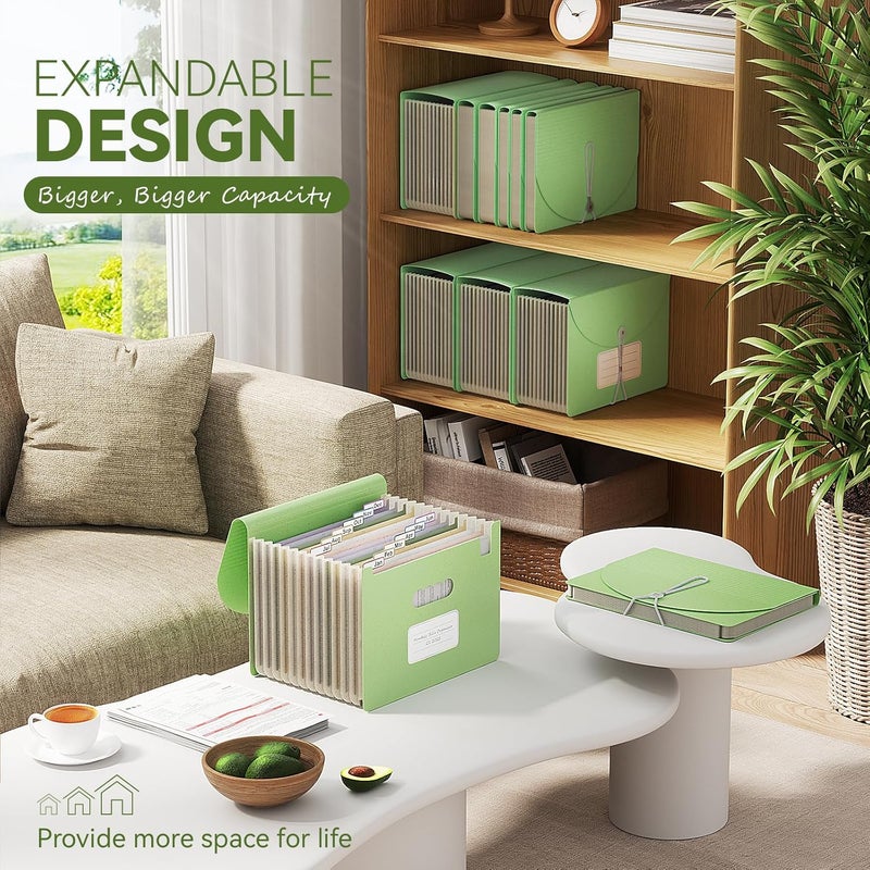 EcoStash Accordion File Organizer, 13 Pockets Wheat Straw Expanding File Folder, Portable Monthly Paper Bill Tax Receipt Organizer, Letter A4 Size Document Holder with Colorful Tab - Grass Green - Image 4